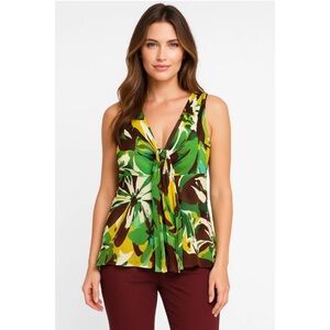 Anne Klein Brown and Green Tank Top flowy boho cottage core Size 16